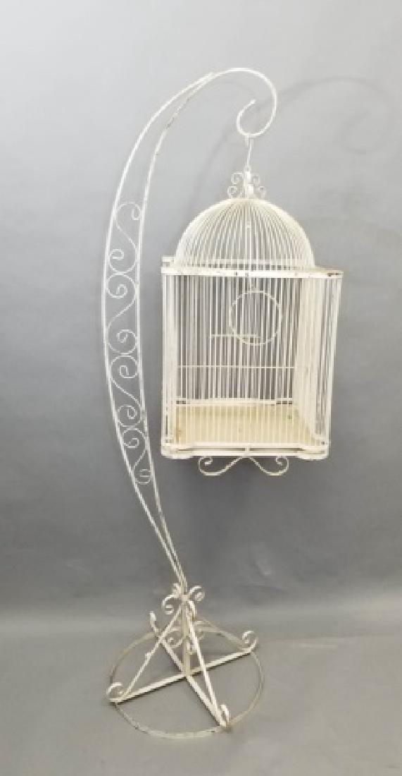 Lrg Antique Painted Metal Ornate Birdcage & Stand (1 of 10)