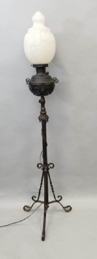 Antique Victorian Iron Floor Lamp w White Shade (1 of 9)