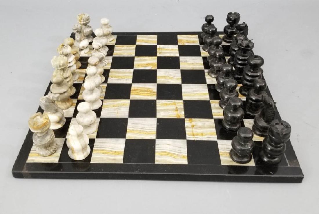 Chess Board & Pieces Made of Black & Grey Stone (1 of 7)