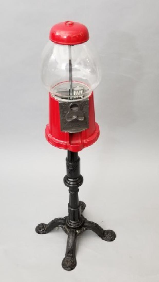 Red Gum Ball Machine on Black Cast Iron Stand (1 of 6)