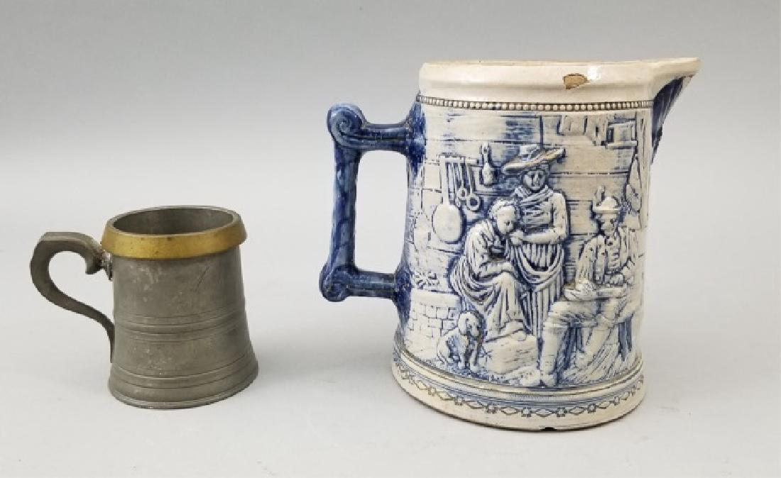 Early Pewter Tankard & Antique Stoneware Pitcher (1 of 10)