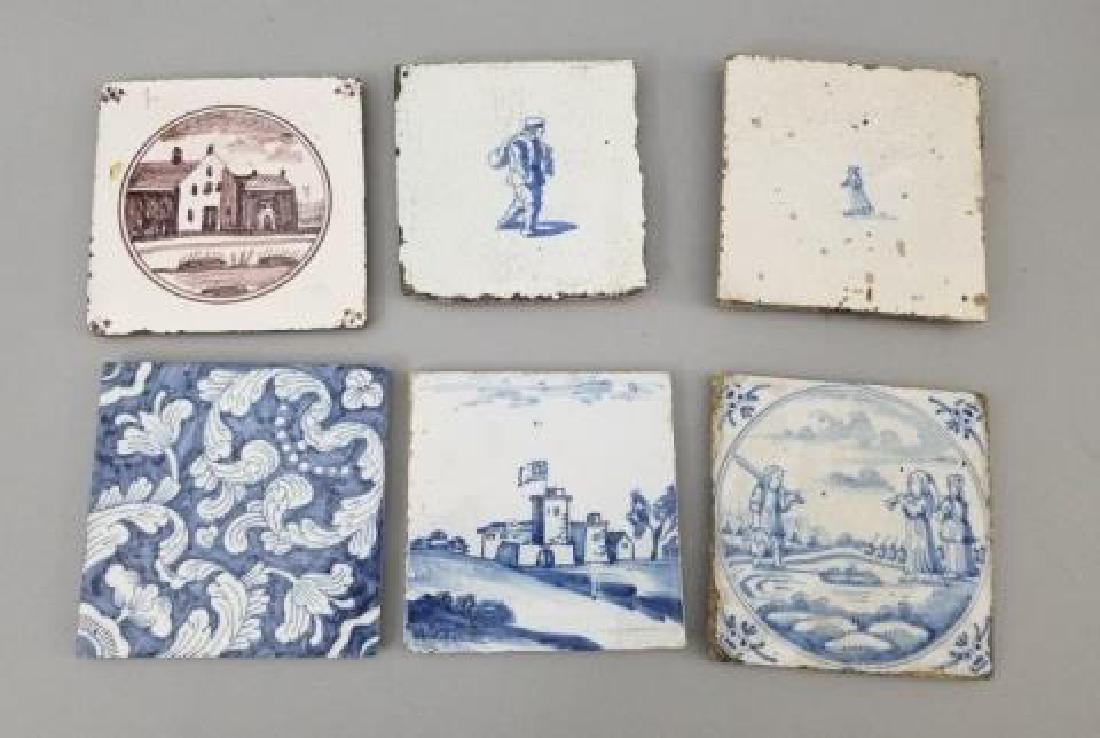 6 Antique Delft Hand-Painted Ceramic Tiles (1 of 8)