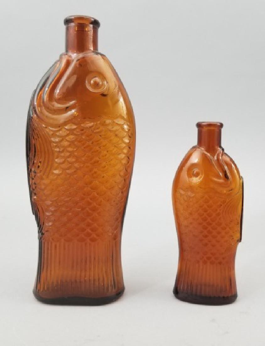 2 Vintage Amber Glass Figural Bitters Fish Bottles (1 of 9)