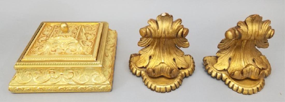 Lidded Gold & Celadon Colored Box and Gold Sconces (1 of 10)