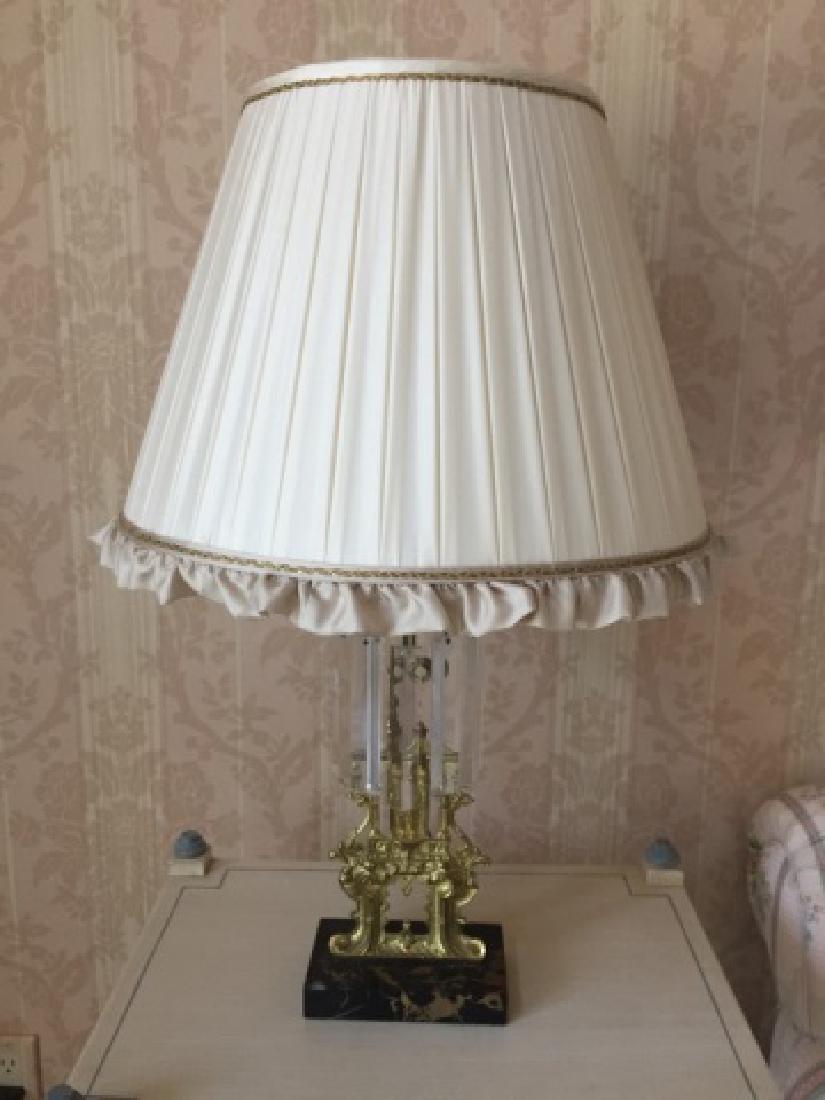 Antique Ormolu & Crystal Lamp w Ruffle Silk Shade (1 of 2)