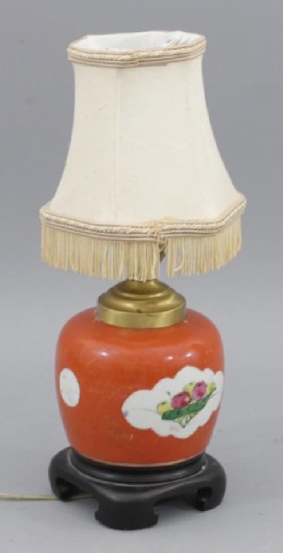 Small Chinese Vintage Orange Porcelain Lamp (1 of 6)