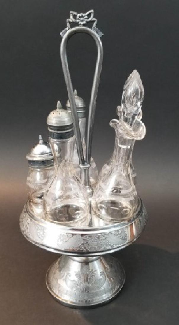 Antique Victorian Silver Plate & Glass Cruet Set (1 of 8)