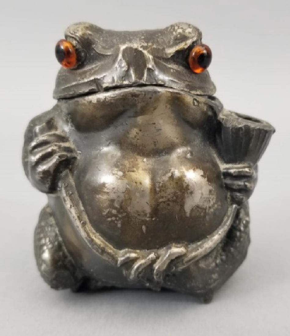 Antique Victorian Figural Glass Eye Toad Inkwell (1 of 7)