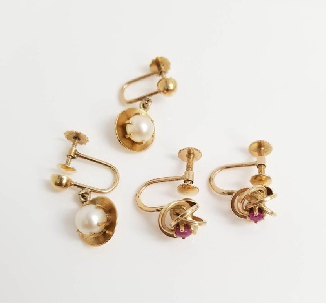 Two Pairs Estate 14kt Gold Pearl & Ruby Earrings (1 of 5)