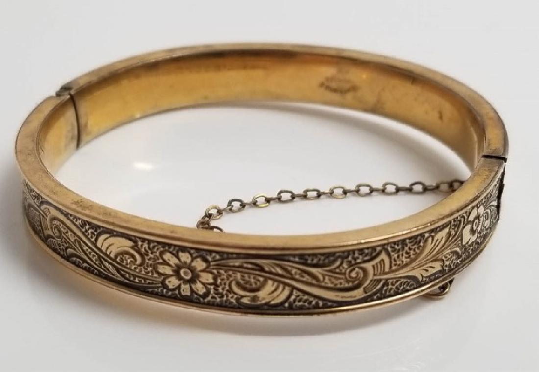 Estate Antique Flower Motif Gold Bangle Bracelet (1 of 10)