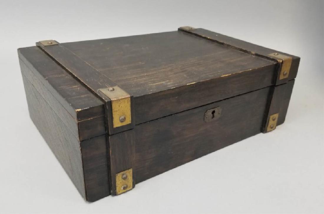 Antique English Campaign Style Wood & Brass Box (1 of 5)