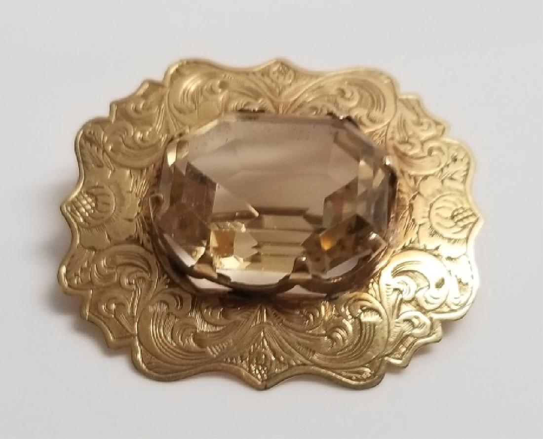 Antique 19th C 15kt Yellow Gold Citrine Brooch Pin (1 of 6)