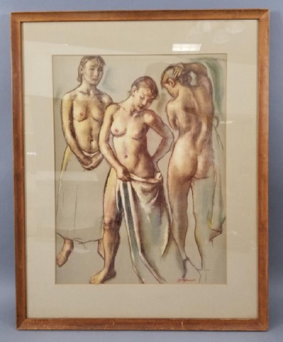 Signed Pastel "Nudes" by Russian Robert Brackman: Signed Pastel on Paper "Nudes" by Russian-born Artist Robert Brackman (1898 - 1980). Born in Odessa, Russia in 1898, Brackman made his home in Connecticut, and worked both there and in New York City.