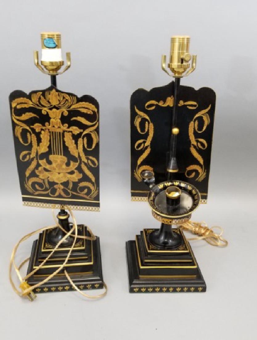 Pair Black & Gold English Style Tole Metal Lamps (1 of 8)