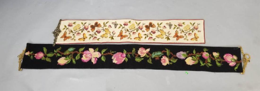 Pair Needlepoint Tapestry Bell Pulls w Ormolu (1 of 8)