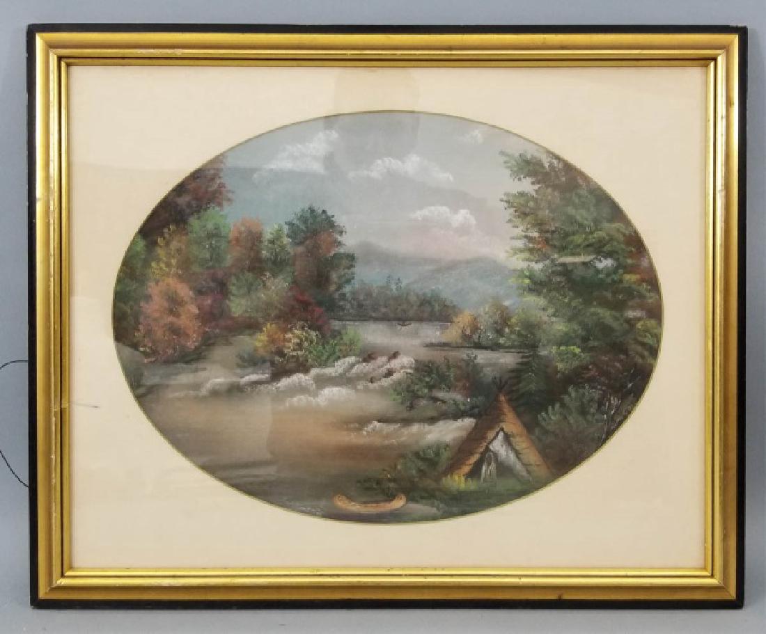 Antique American Framed Native American Pastel: Antique American Framed Native American Pastel Drawing. Professionally framed and matted. Measures 21 x 25 inches.