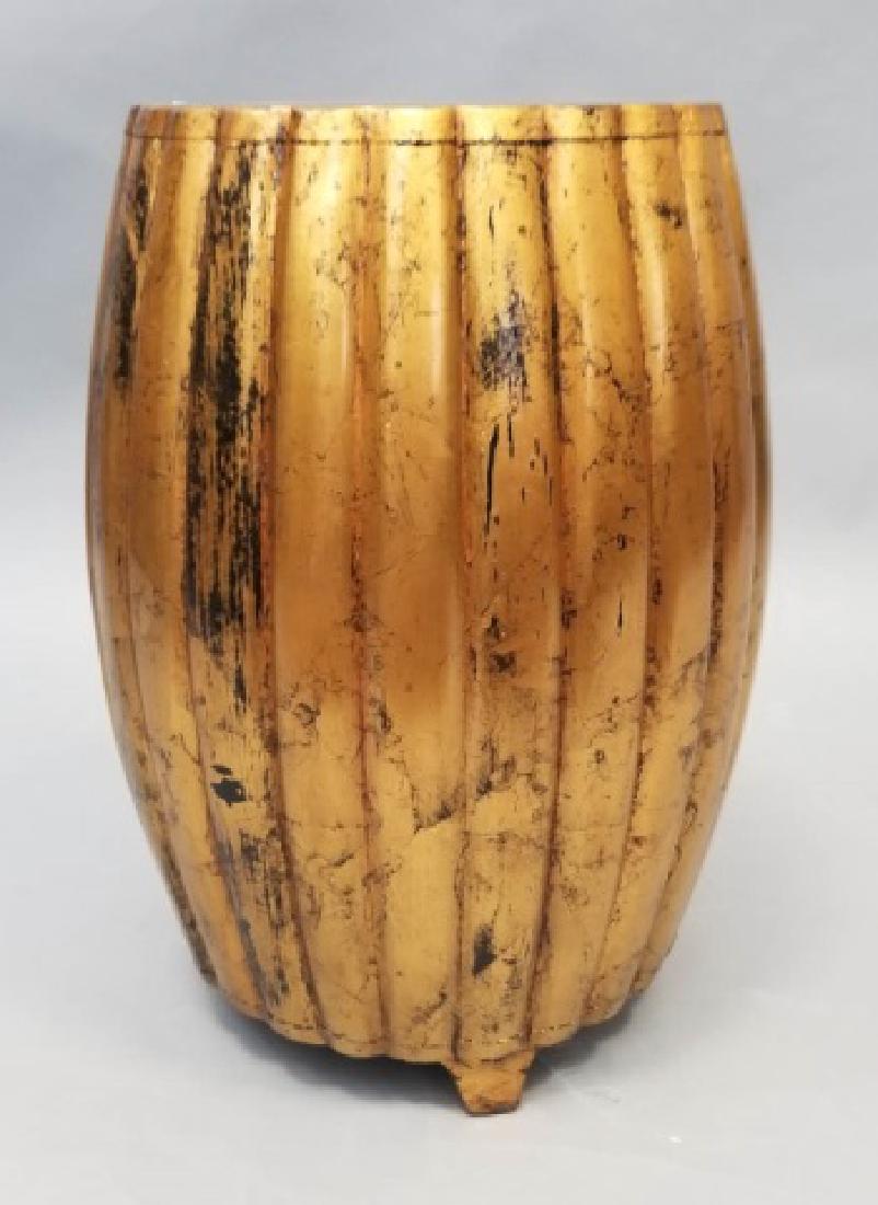 Gold Fluted-Design Wooden Garden Stool: Gold Fluted-Design Wooden Garden Stool. Measures 21 x 16 inches.