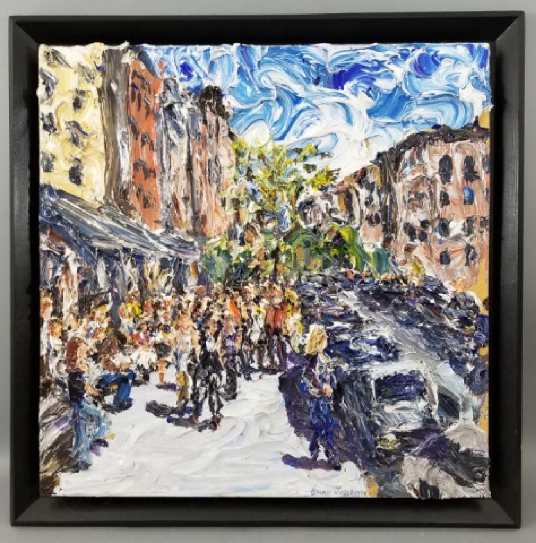 Framed Brian Josselyn Painting of Crowded Street (1 of 10)