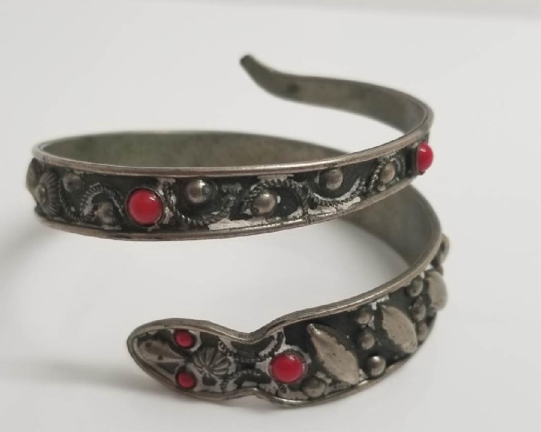 Vintage Filigree Cabochon Set Snake Bracelet (1 of 8)