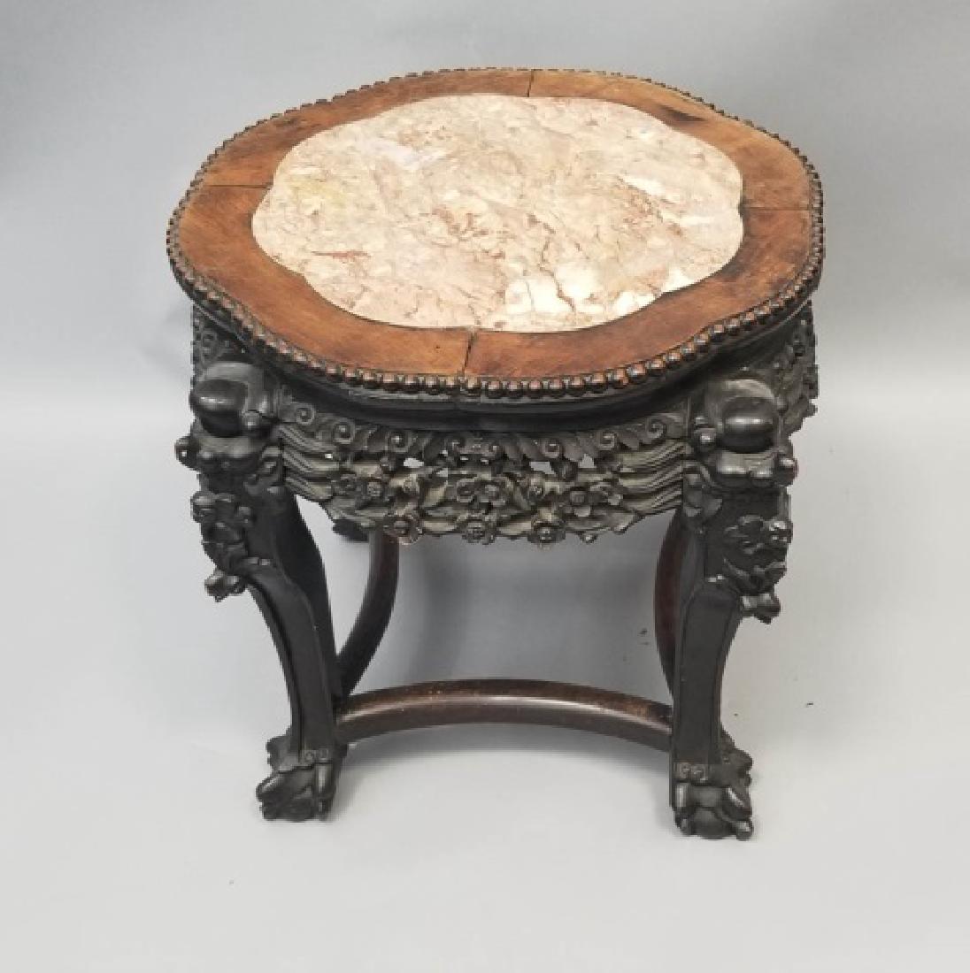 Antique Hand Carved Chinese Marble Top End Table (1 of 8)