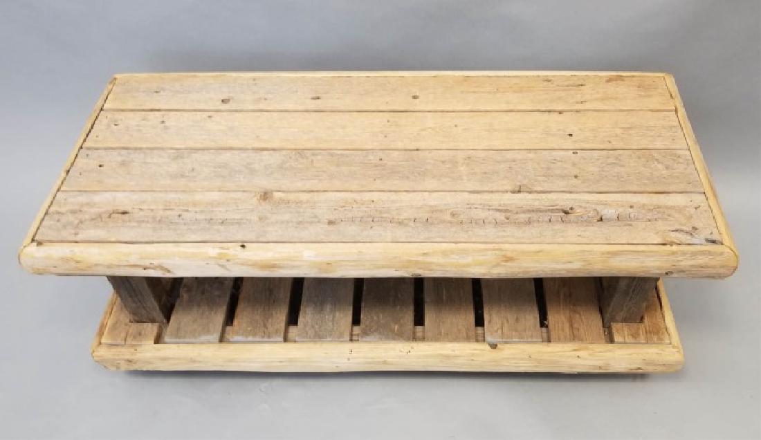 Rustic Wood Low Bench with Shelf (1 of 4)