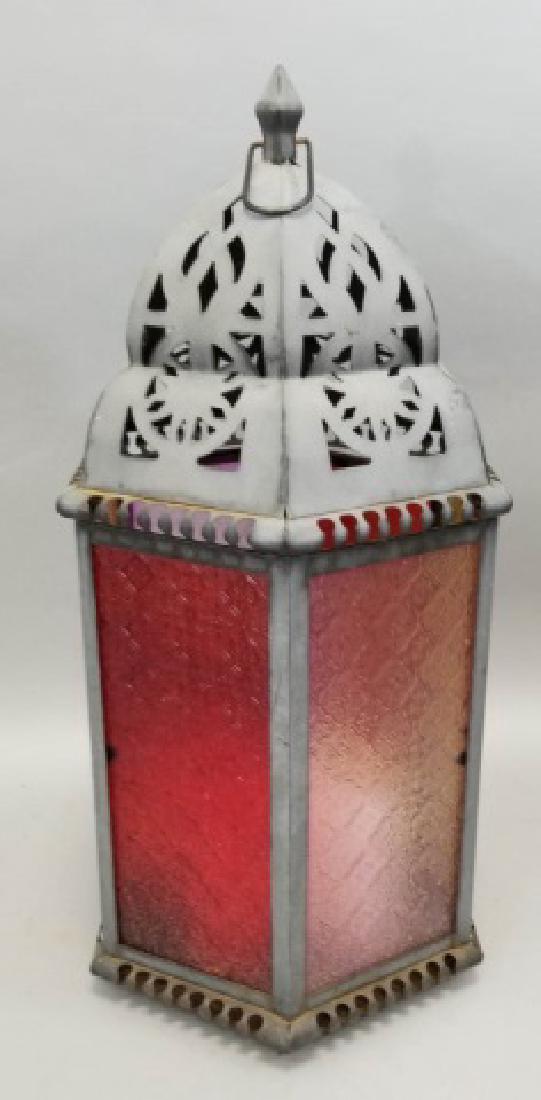 Moroccan Style Red Glass & Brass-Tone Lantern (1 of 4)