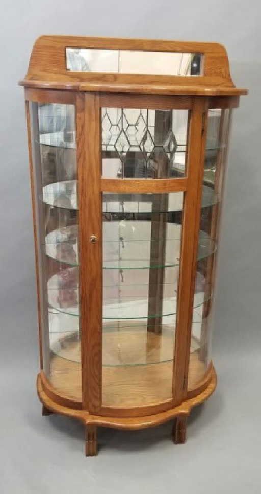 Oak Curio Cabinet With Gl Shelves W Lock Key