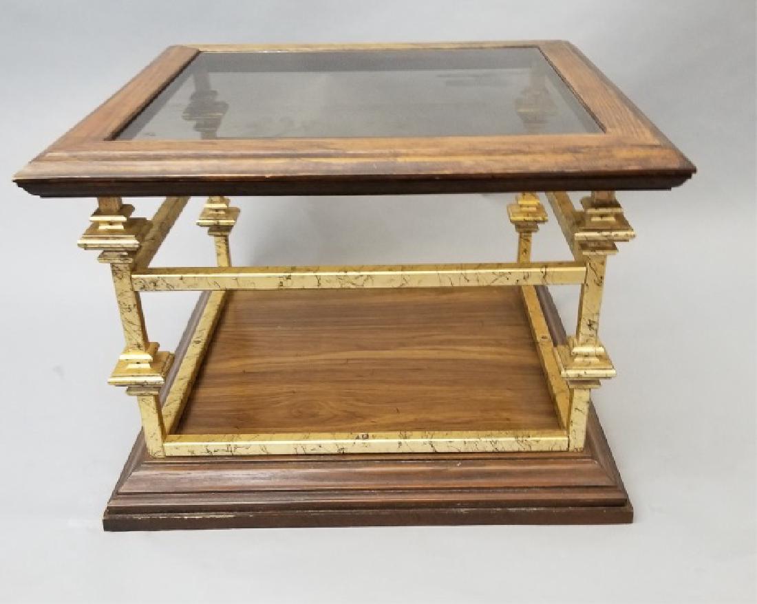 Contemporary End Table Gold Painted Wood & Glass (1 of 6)