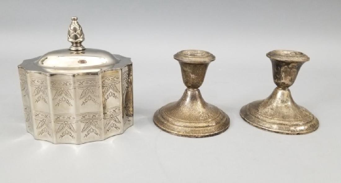 Pair Sterling Candlesticks & Godinger Tea Caddy (1 of 10)