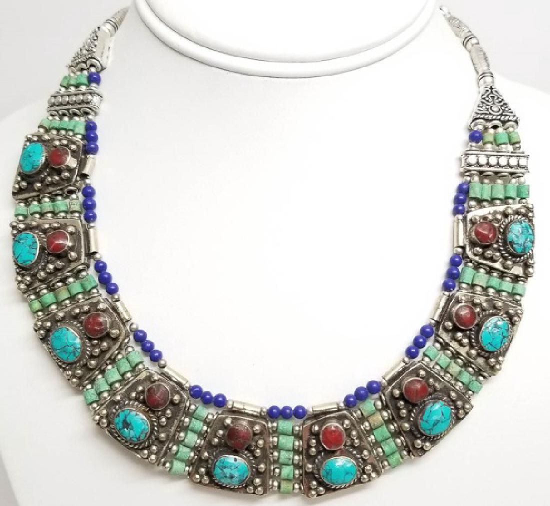 Tibetan Style Inlaid Turquoise Panel Necklace (1 of 6)