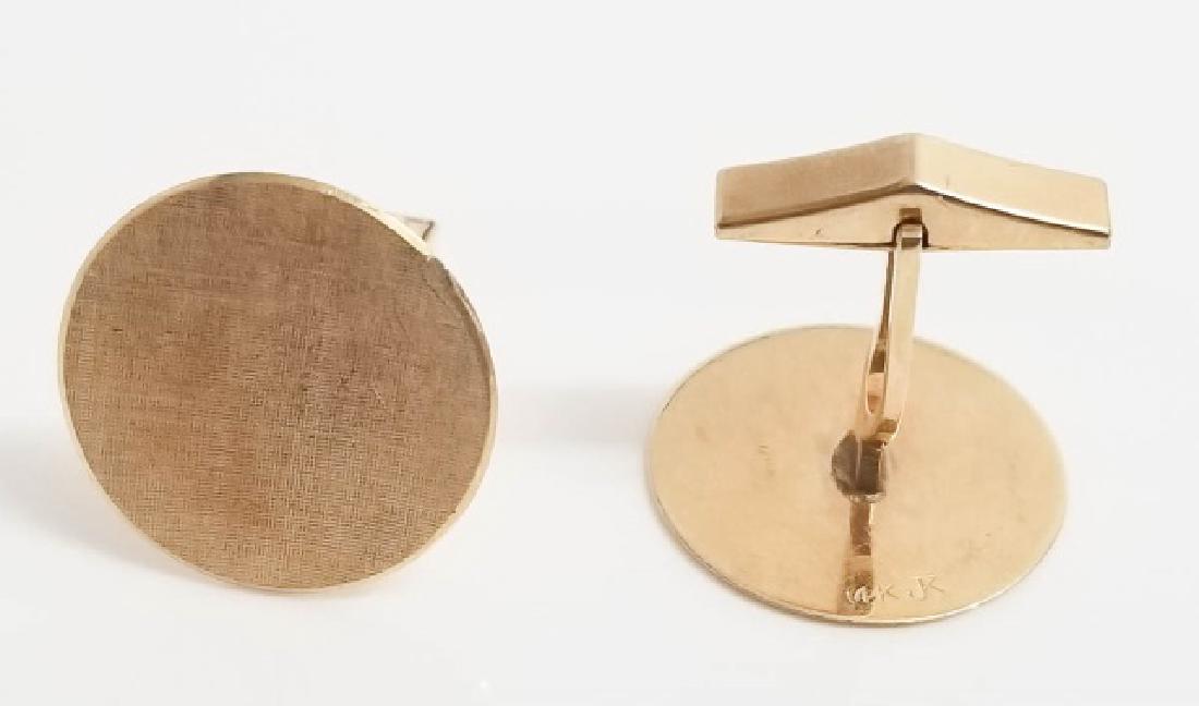 Pair Mens 14kt Yellow Gold Satin Finish Cuff Links (1 of 5)