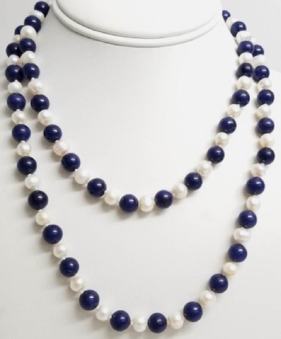 Hand Knotted Baroque Pearl & Lapis Lazuli Necklace (1 of 5)