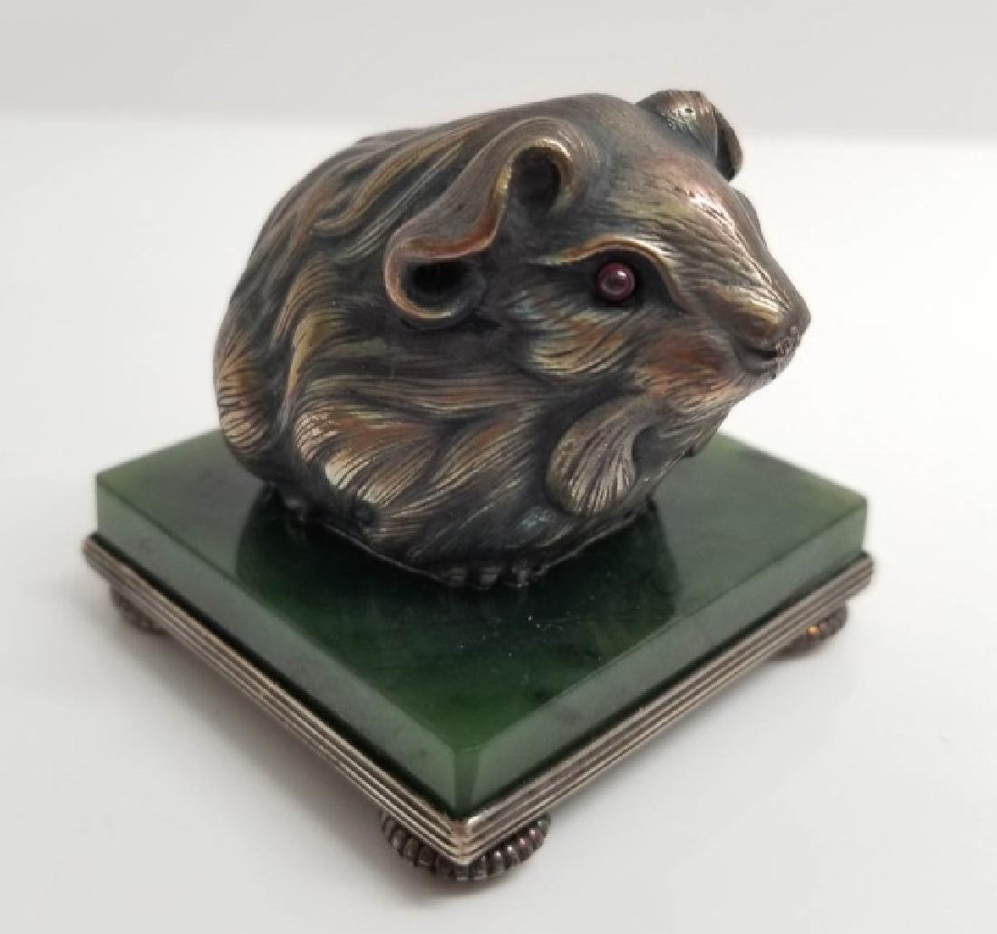 Russian Silver Mouse Statue w Garnet & Nephrite (1 of 8)