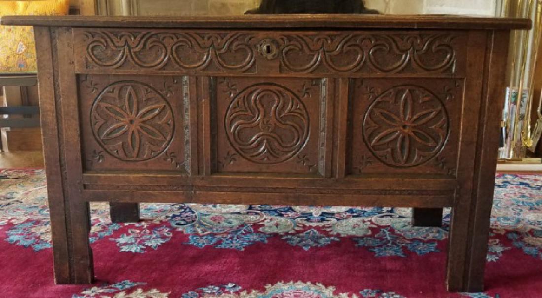 Antique English Jacobean Tudor Style Carved Chest (1 of 4)
