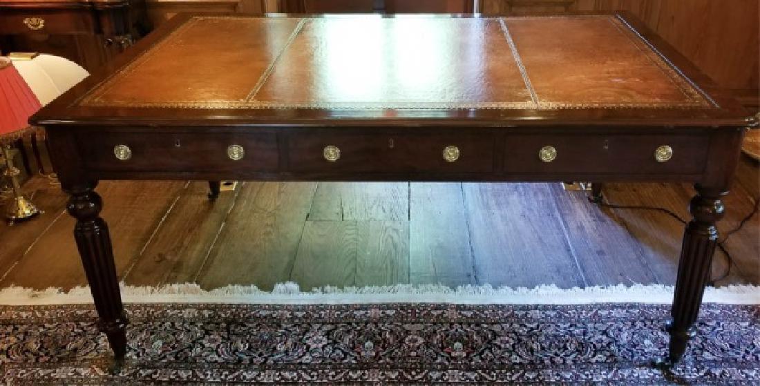 English Style Embossed Leather Top Executive Desk (1 of 9)