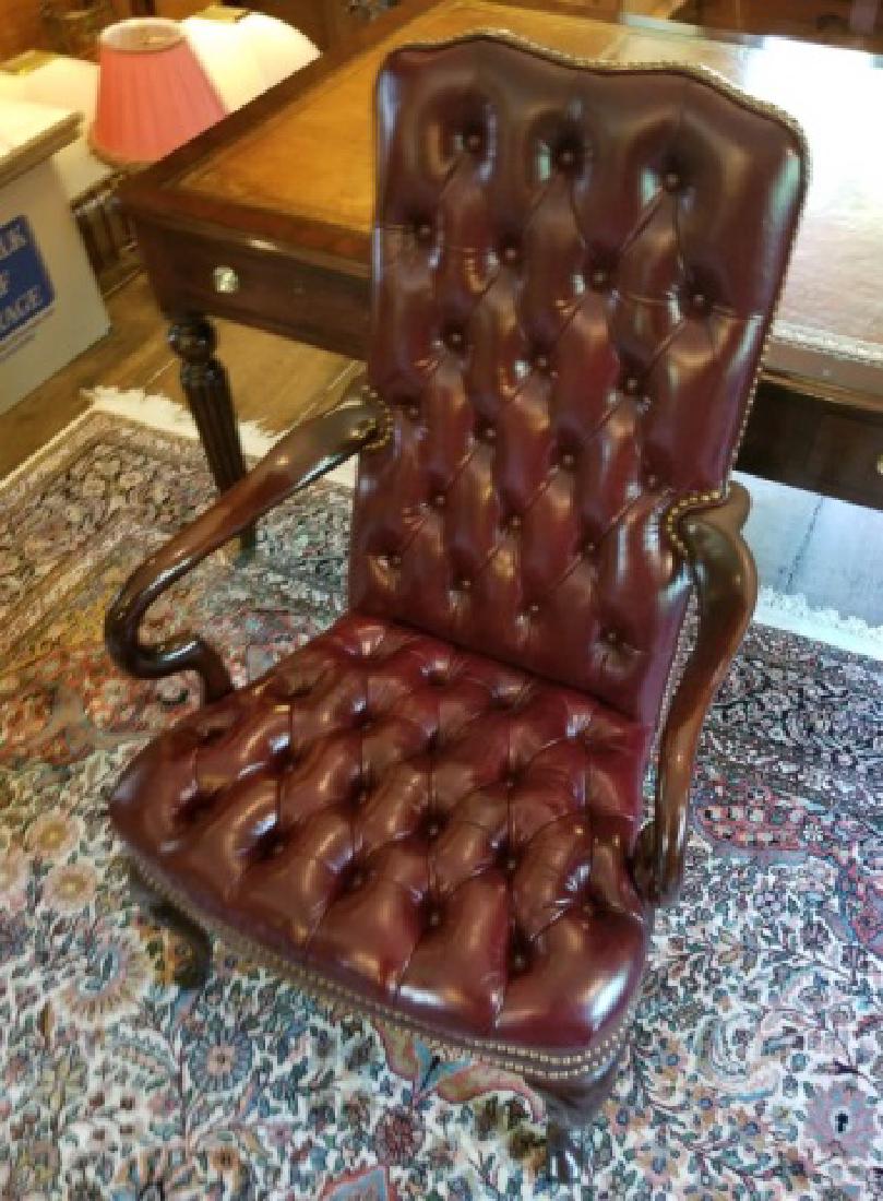 English Style Tufted Leather Carved Frame Armchair (1 of 8)