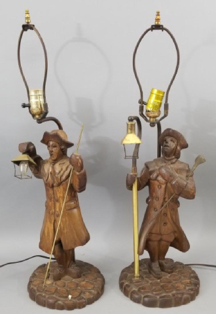Pair Hand Carved Wood Statue Mount Lamps (1 of 9)