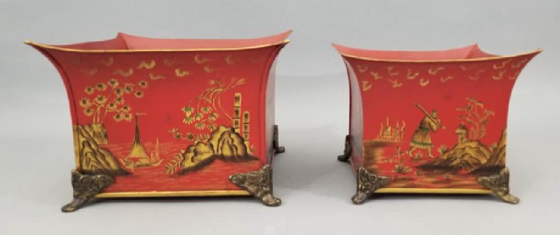 2 Chinoiserie Tole Metal Cache Pot / Planter Pots (1 of 8)