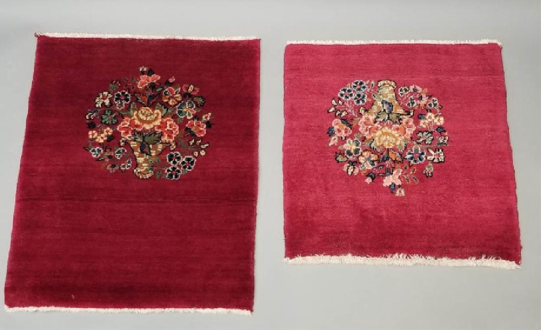 2 Antique Hand Knotted Wool Floral Bouquet Carpets (1 of 7)