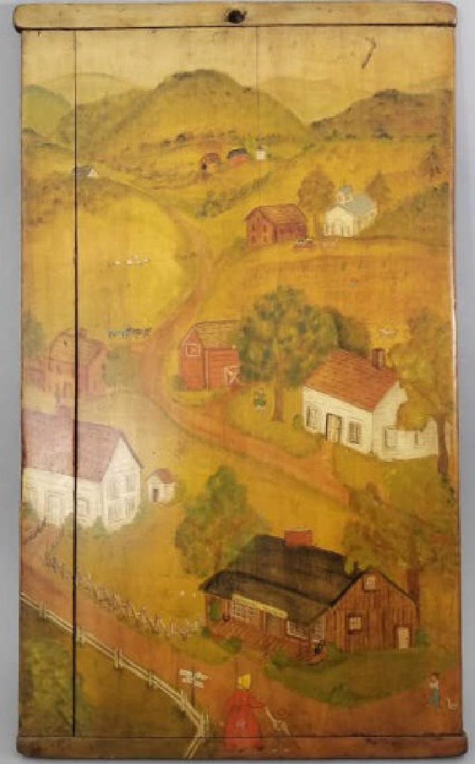 Hand Painted Folk Art Cabinet Panel w Farm Scene (1 of 7)