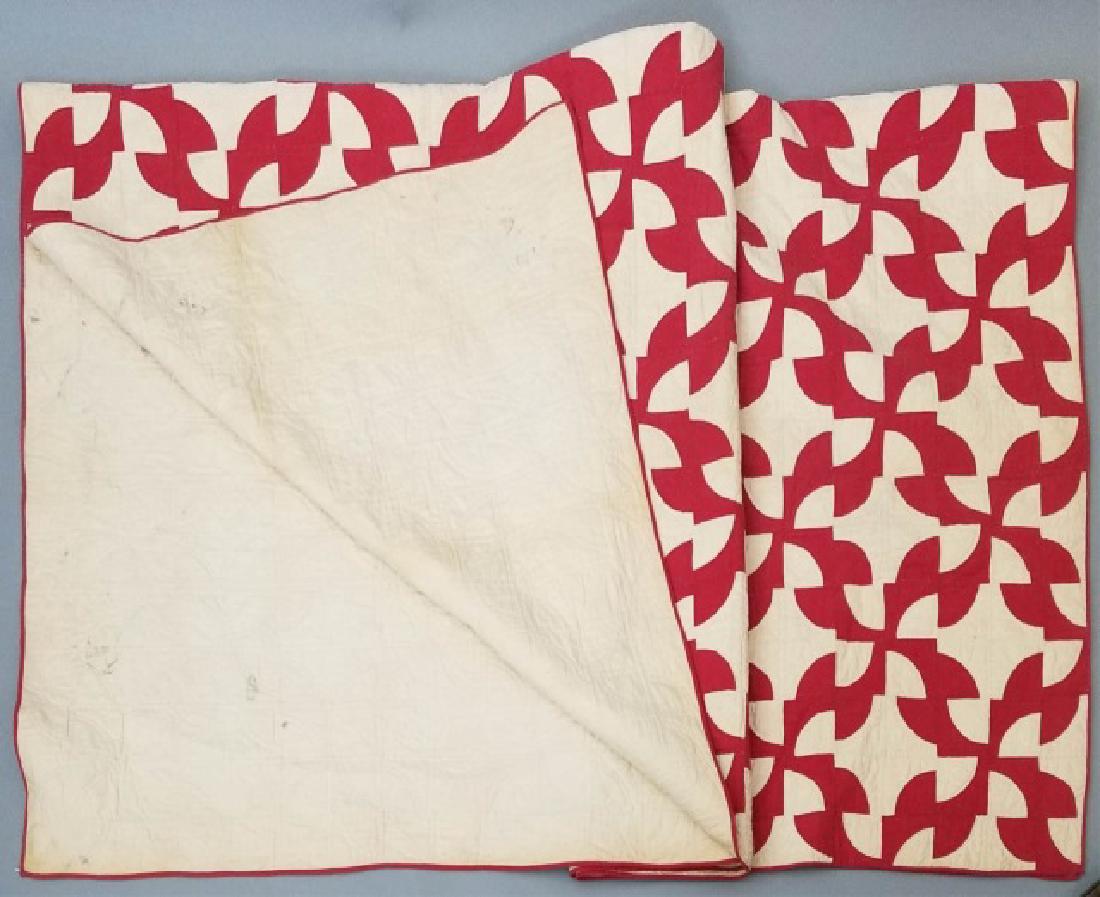 Antique Folk Art American Handmade Red White Quilt (1 of 4)