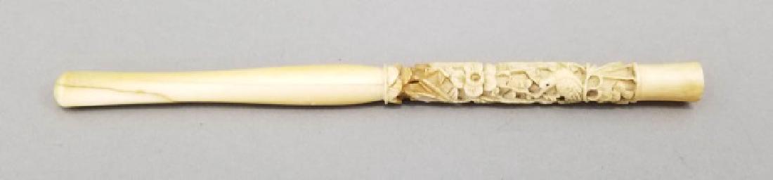Antique Hand Carved Bone Chinese Cigarette Holder: Antique Hand Carved Bone Chinese Cigarette Holder. Measures 6.25 inches in length.