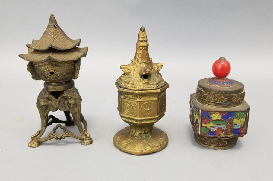 Antique Chinese Incense Burners & Enamel Caddy (1 of 5)