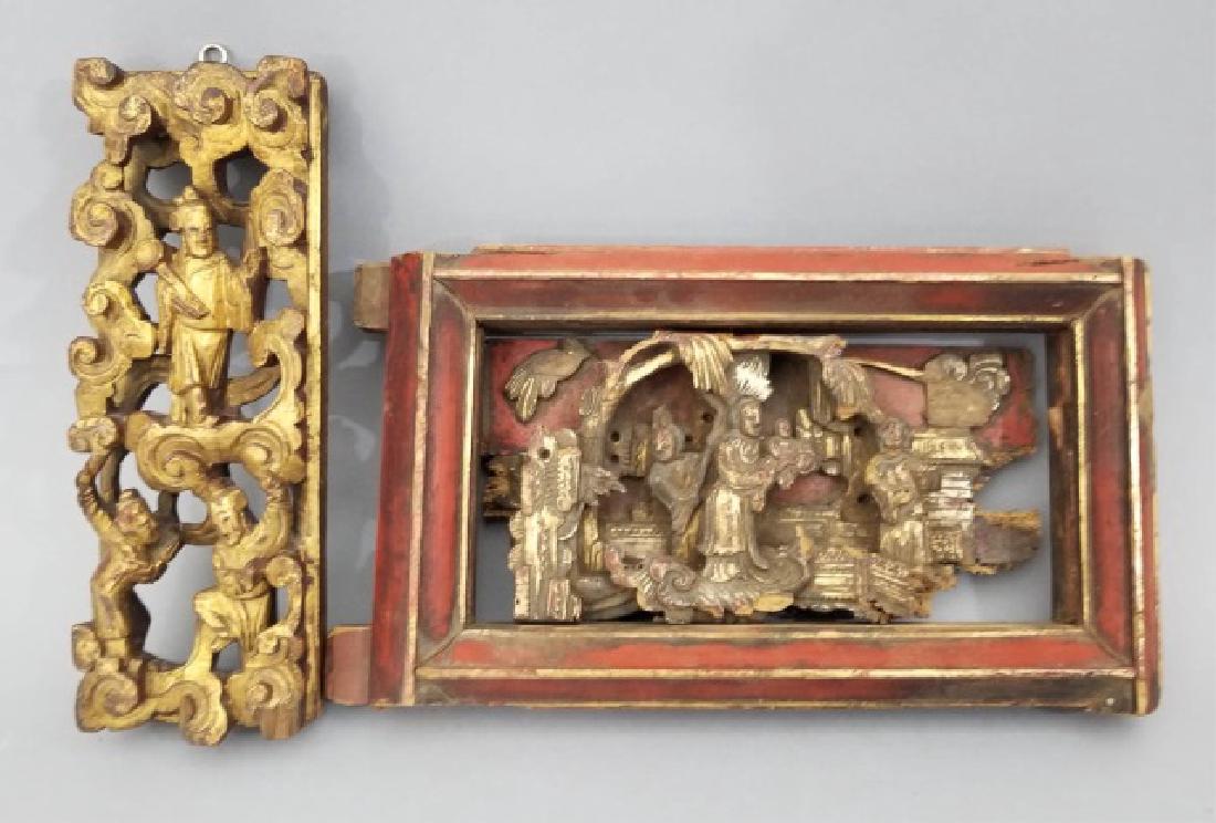 Two Antique Hand Carved Chinese Gilt Wood Plaques (1 of 8)