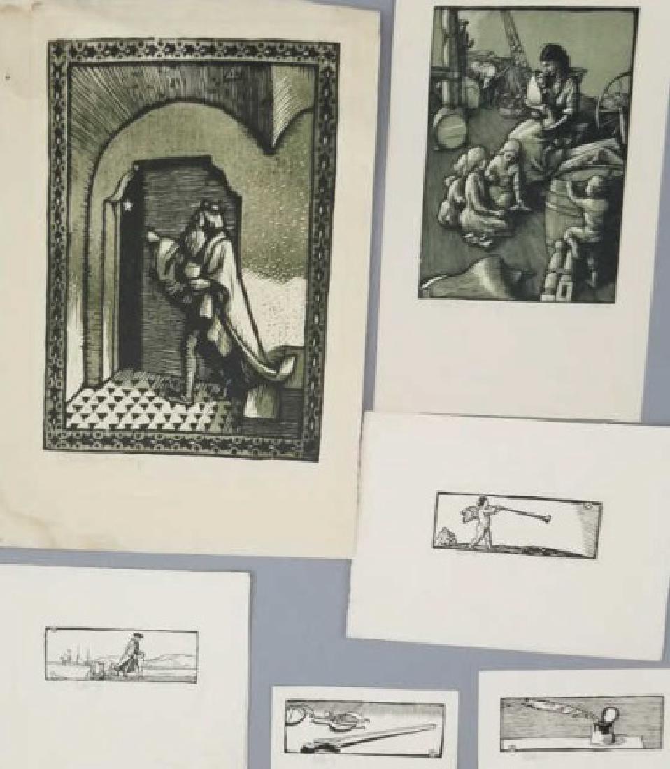 7 Loose Woodblock Prints by Allen Lewis 1920's (1 of 9)