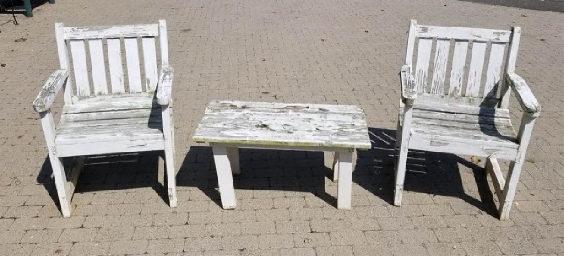 2 Painted White Wood Garden Armchairs & Side Table (1 of 4)