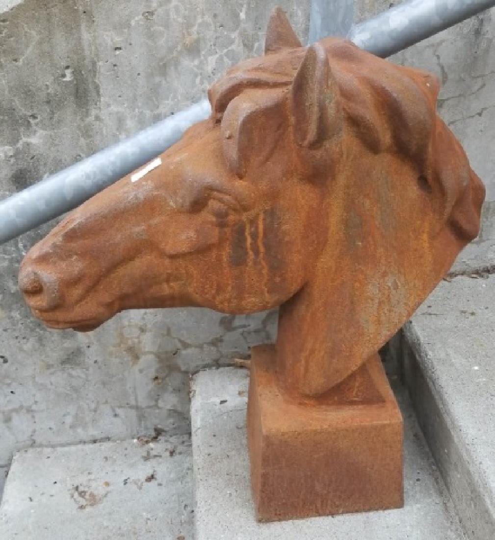 Cast Iron Horsehead Statue on Pedestal Base (1 of 5)