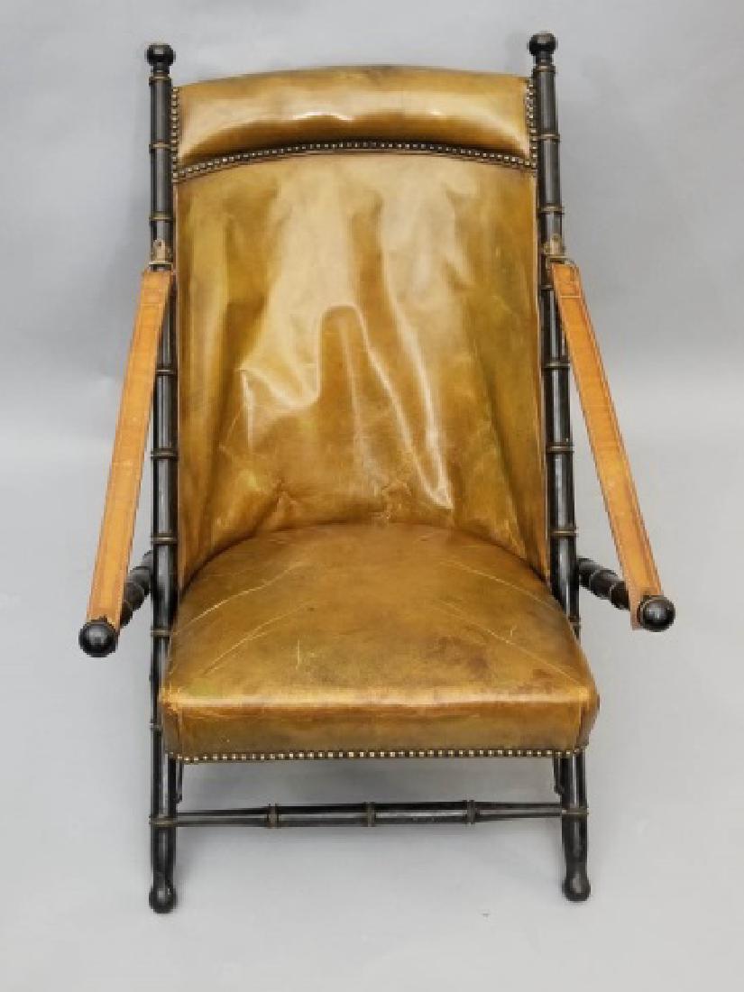 Antique Leather & Bamboo Campaign Chair (1 of 8)