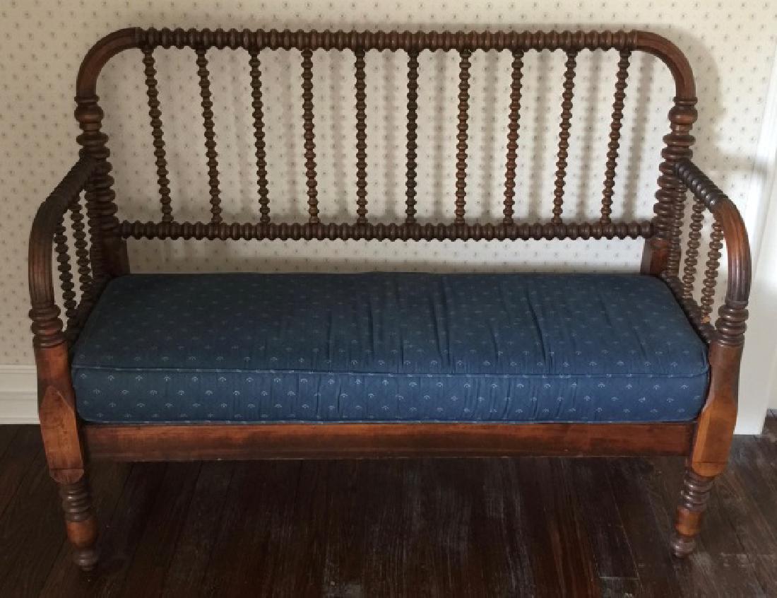 Antique American Carved Spindle Motif Settee Bench (1 of 4)