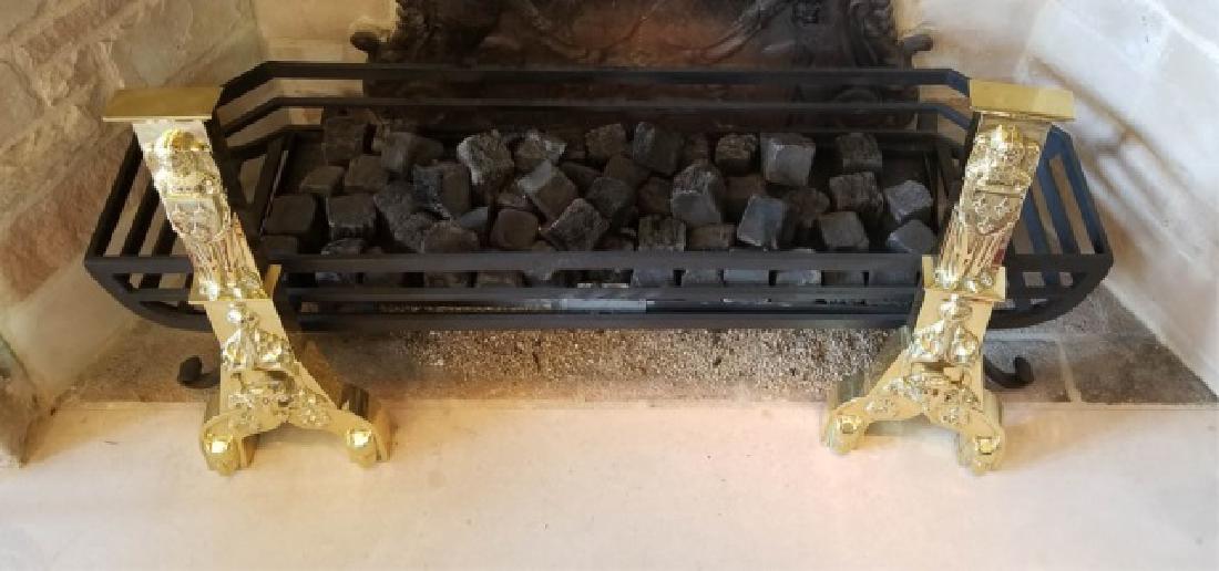 Pair Gilt Ormolu Coat of Arms Fireplace Andirons (1 of 5)
